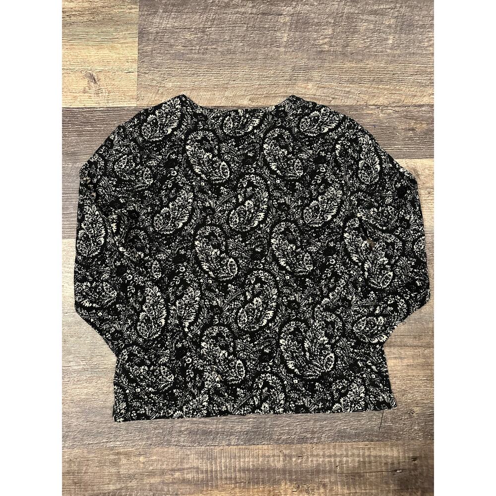 Vintage Lauren by Ralph Lauren Womens Black White Paisley Long Sleeve Tops Large